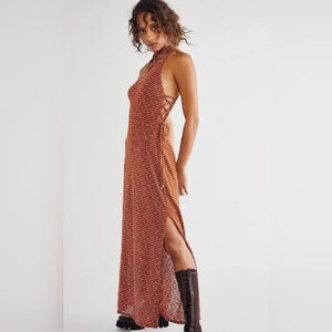 Free People Frankie Maxi Halter Dress, Brown, XLarge, RRP $148